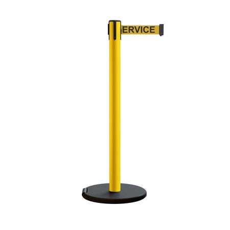 MONTOUR LINE Retractable Belt Rolling Stanchion, 2.5ft Yellow Post  7.5ft Serv MSE630-YW-OUTOFYB-75